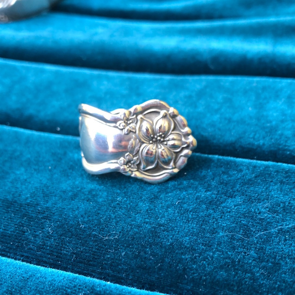 Antique Handmade Floral Silver Plated Spoon Ring